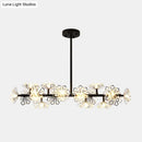 GobekUsa Modern Black/Gold Floral Island Pendant with 16-Head Crystal Design - Hanging Ceiling Light Fixture