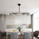 GobekUsa Modern Black/Gold Floral Island Pendant with 16-Head Crystal Design - Hanging Ceiling Light Fixture
