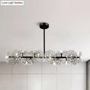 GobekUsa Modern Black/Gold Floral Island Pendant with 16-Head Crystal Design - Hanging Ceiling Light Fixture