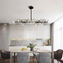 GobekUsa Modern Black/Gold Floral Island Pendant with 16-Head Crystal Design - Hanging Ceiling Light Fixture