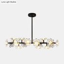 GobekUsa Modern Black/Gold Floral Island Pendant with 16-Head Crystal Design - Hanging Ceiling Light Fixture
