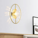 GobekUsa Modern Clear Glass Orb Sconce Lamp - 1-Bulb Black/Gold Wall Light with Ring Detail