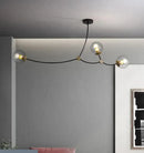 GobekUsa Molecular Suspension Island Light: Minimalist Black-Gold Metal Design with Ball Glass Shade