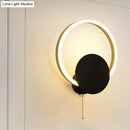 GobekUsa Minimal Acrylic LED Bedroom Sconce: Circular Wall Mount Light in Black with Pull Chain