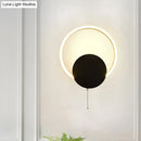 GobekUsa Minimal Acrylic LED Bedroom Sconce: Circular Wall Mount Light in Black with Pull Chain