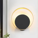 GobekUsa Minimal Acrylic LED Bedroom Sconce: Circular Wall Mount Light in Black with Pull Chain