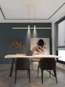 GobekUsa Black/Gold LED Dining Room Island Chandelier: Modern Minimalist Kitchen Hanging Lamp