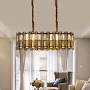 GobekUsa Modern Black-Gold Crystal Inlaid Pendant Light - 8-Light, Oblong Shape - Ideal for Island Hanging