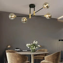 GobekUsa Black & Gold LED Round Ball Chandelier - Elegant Lighting Fixture for Home
