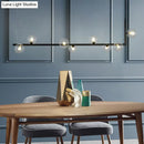 GobekUsa Modern Linear Chandelier - 6/8 Lights Glass Shade Island Light in Black/Gold