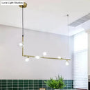 GobekUsa Modern Linear Chandelier - 6/8 Lights Glass Shade Island Light in Black/Gold
