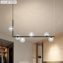 GobekUsa Modern Linear Chandelier - 6/8 Lights Glass Shade Island Light in Black/Gold