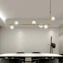 GobekUsa Modern Linear Chandelier - 6/8 Lights Glass Shade Island Light in Black/Gold