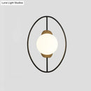 GobekUsa Minimalist Metal Halo Ring Sconce Lighting with Black/Gold Finish, Orb White Glass Shade