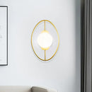 GobekUsa Minimalist Metal Halo Ring Sconce Lighting with Black/Gold Finish, Orb White Glass Shade