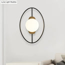 GobekUsa Minimalist Metal Halo Ring Sconce Lighting with Black/Gold Finish, Orb White Glass Shade