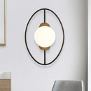 GobekUsa Minimalist Metal Halo Ring Sconce Lighting with Black/Gold Finish, Orb White Glass Shade