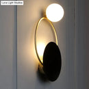 GobekUsa Modern Metal Planet Wall Mount Lamp - 1 Light Black Finish, Opal Glass Fixture