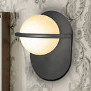 GobekUsa Modern Milk Glass Wall Light with Oval Metal Backplate in Black/Gold for Bedroom Sconce Lighting