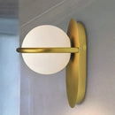 GobekUsa Modern Milk Glass Wall Light with Oval Metal Backplate in Black/Gold for Bedroom Sconce Lighting