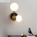 GobekUsa Contemporary Milky Glass Wall Sconce Light - 2 Bulbs, Black & Gold