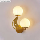 GobekUsa Contemporary Bedroom Sconce Light: 2 Bulbs Black/Gold Wall Lamp with Milky Glass Ball Shades (Left/Right)