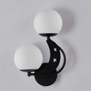 GobekUsa Contemporary Bedroom Sconce Light: 2 Bulbs Black/Gold Wall Lamp with Milky Glass Ball Shades (Left/Right)