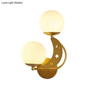 GobekUsa Contemporary Bedroom Sconce Light: 2 Bulbs Black/Gold Wall Lamp with Milky Glass Ball Shades (Left/Right)