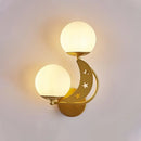 GobekUsa Contemporary Bedroom Sconce Light: 2 Bulbs Black/Gold Wall Lamp with Milky Glass Ball Shades (Left/Right)