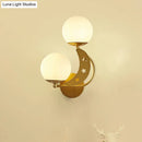 GobekUsa Contemporary Bedroom Sconce Light: 2 Bulbs Black/Gold Wall Lamp with Milky Glass Ball Shades (Left/Right)