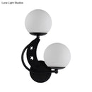 GobekUsa Contemporary Bedroom Sconce Light: 2 Bulbs Black/Gold Wall Lamp with Milky Glass Ball Shades (Left/Right)