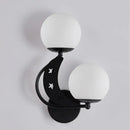 GobekUsa Contemporary Bedroom Sconce Light: 2 Bulbs Black/Gold Wall Lamp with Milky Glass Ball Shades (Left/Right)