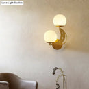 GobekUsa Contemporary Bedroom Sconce Light: 2 Bulbs Black/Gold Wall Lamp with Milky Glass Ball Shades (Left/Right)