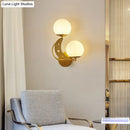 GobekUsa Contemporary Bedroom Sconce Light: 2 Bulbs Black/Gold Wall Lamp with Milky Glass Ball Shades (Left/Right)