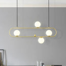 GobekUsa Modern Opal Glass Oblong Chandelier – Ceiling/Island Light Fixture with 3/4 Black/Gold Lights for Dining Room
