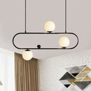 GobekUsa Modern Opal Glass Oblong Chandelier – Ceiling/Island Light Fixture with 3/4 Black/Gold Lights for Dining Room