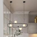 GobekUsa Modern Opal Glass Oblong Chandelier – Ceiling/Island Light Fixture with 3/4 Black/Gold Lights for Dining Room