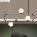 GobekUsa Modern Opal Glass Oblong Chandelier – Ceiling/Island Light Fixture with 3/4 Black/Gold Lights for Dining Room