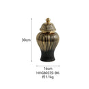 GobekUsa Black Ceramic Checkmate Ginger Jar Vase with Gold Rim