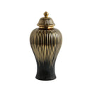 GobekUsa Black Ceramic Checkmate Ginger Jar Vase with Gold Rim