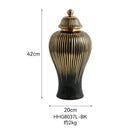 GobekUsa Black Ceramic Checkmate Ginger Jar Vase with Gold Rim