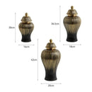 GobekUsa Black Ceramic Checkmate Ginger Jar Vase with Gold Rim