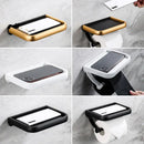 Modern black & gold tissue paper holder with phone tray bathroom rack by Decorbites
