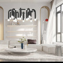 GobekUsa Black U Shape Tube Gold Ring Chandelier for Foyer Dining Room Lighting