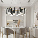 GobekUsa Black U Shape Tube Gold Ring Chandelier for Foyer Dining Room Lighting