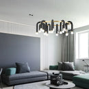 GobekUsa Black U Shape Tube Gold Ring Chandelier for Foyer Dining Room Lighting