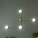 GobekUsa Modern Wall Lamp with Crossed Lines, Glass Shade, Black/Gold Finish - 2/4 Lights