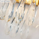 GobekUsa Modern Gold/Smoke Grey Round Wall Mount Lighting with Clear Crystal Teardrop - 2 Bulb Wall Lamp