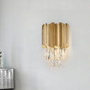 GobekUsa Modern Gold/Smoke Grey Round Wall Mount Lighting with Clear Crystal Teardrop - 2 Bulb Wall Lamp