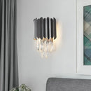 GobekUsa Modern Gold/Smoke Grey Round Wall Mount Lighting with Clear Crystal Teardrop - 2 Bulb Wall Lamp